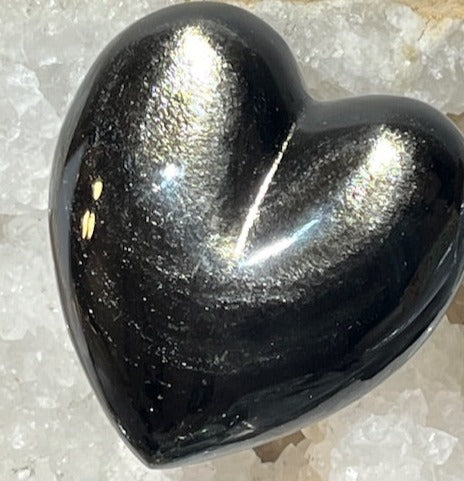 Coeur en  Obsidienne Argentée