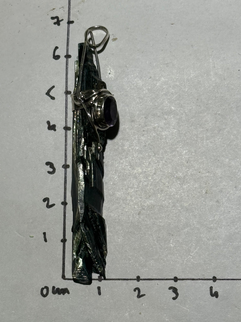 Vivianite pendant with amethyst (silver setting)