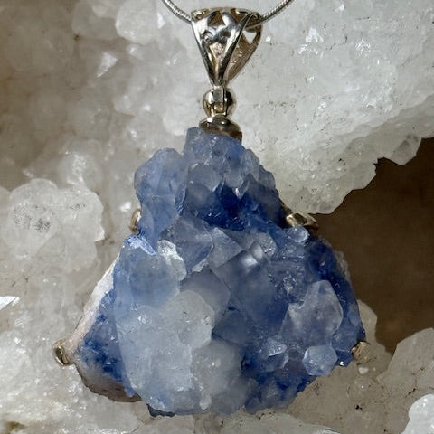 Dumortierite on Quartz (Very Rare) (Silver Setting)