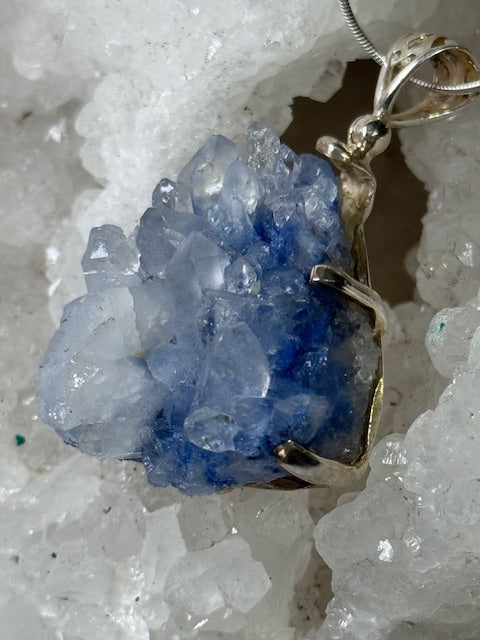 Dumortierite on Quartz (Very Rare) (Silver Setting)