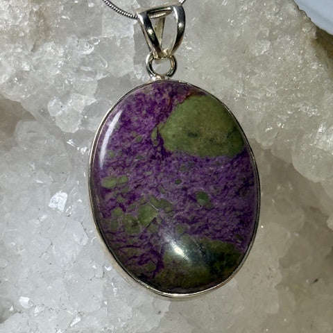 Pendentif Stichtite avec Serpentine (Monture Argent)