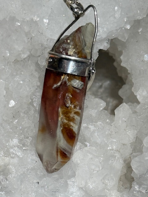 Pendentif Quartz Queue de Coq (Amphibole) avec Citrine Naturelle