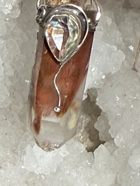 Pendentif Quartz Queue de Coq (Amphibole) avec Citrine Naturelle