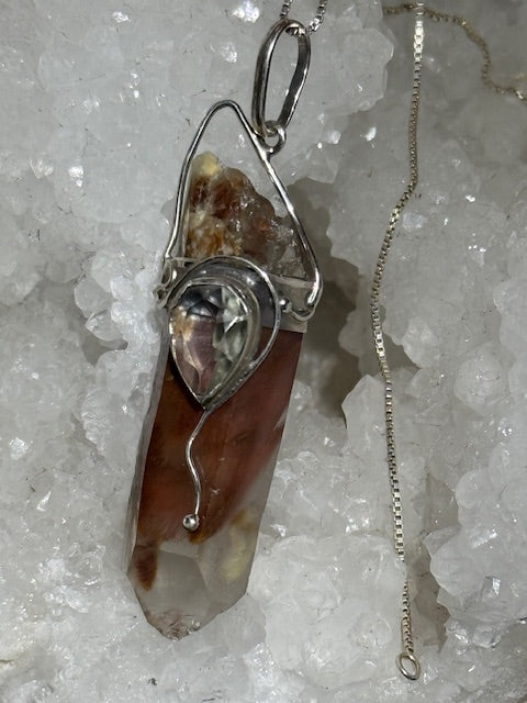 Pendentif Quartz Queue de Coq (Amphibole) avec Citrine Naturelle