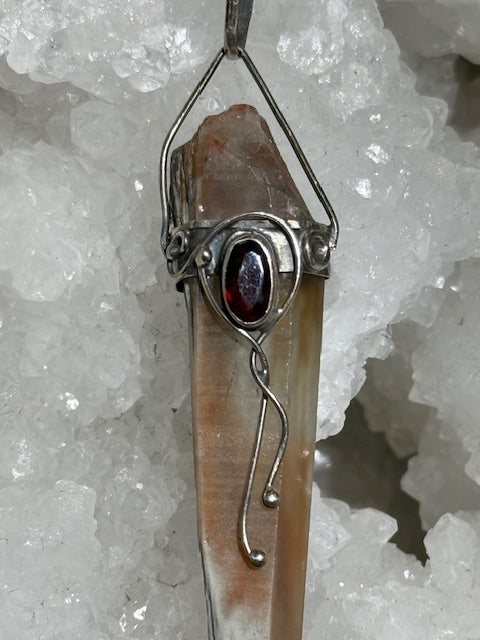 Rooster Tail Quartz (Amphibolia) Pendant with Red Garnet