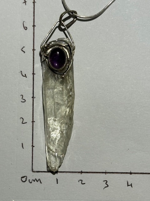 Hiddenite pendant with amethyst (silver setting)