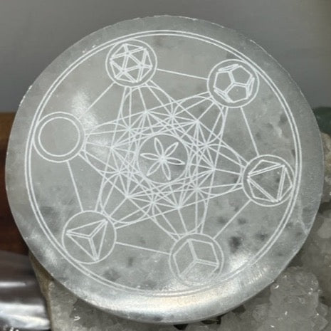 Engraved Plaque: Metatron's Cube in Selenite 10cm