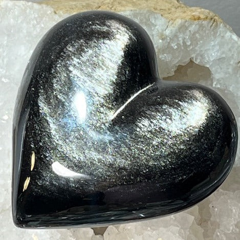 Coeur en  Obsidienne Argentée