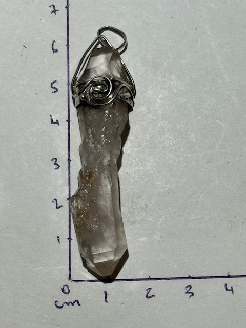 Pendentif Quartz Lémurien  Frappé par la Foudre (Monture Argent)