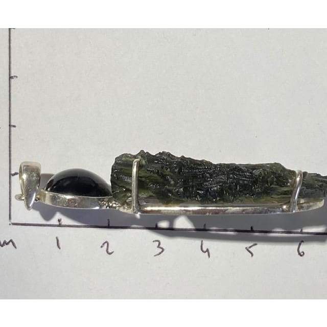 Pendentif Moldavite avec Tectite Noire (Monture Argent ) Bijoux